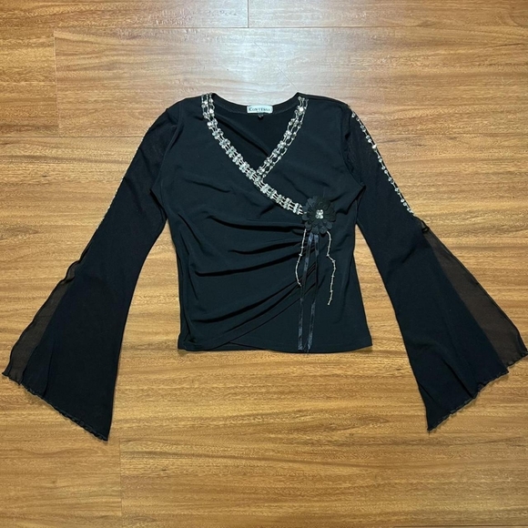 Elegant Black Top with Bell Sleeves - Picture 1 of 3